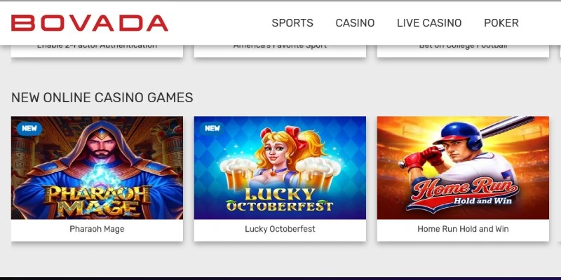 Bovada casino lobby with real-money slots and Hot Drop Jackpots totals