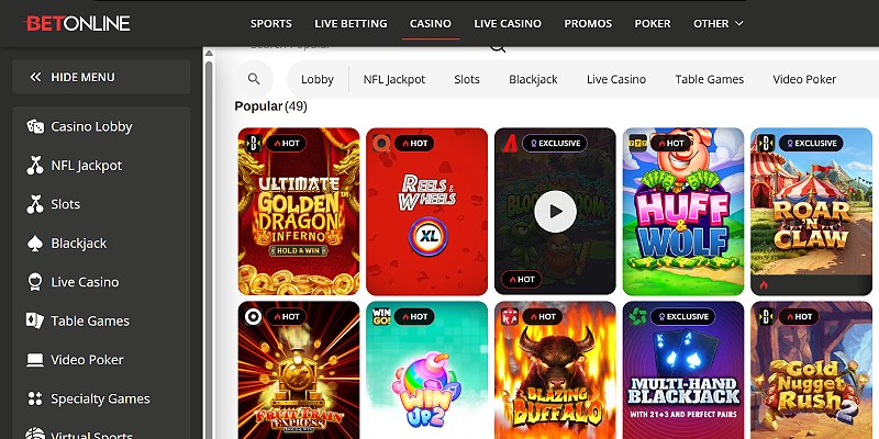 BetOnline casino popular games