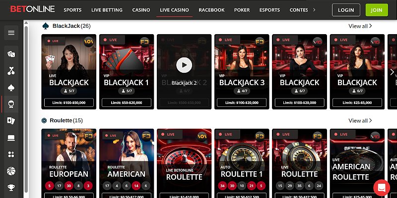 Homepage of BetOnline, Best Online Casino