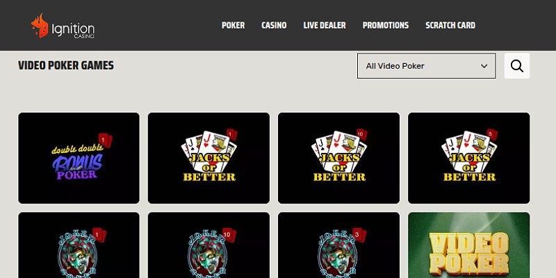 Ignition Casino video poker games