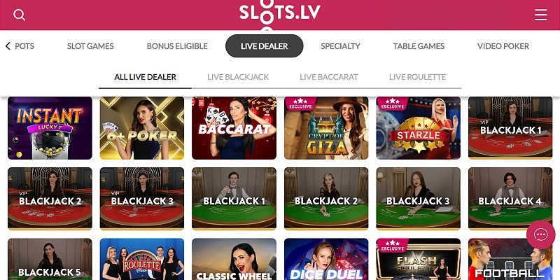 Slots.lv online casino live dealer games